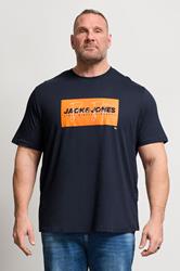 JACK & JONES Big & Tall Navy Blue Logo Graphic T-Shirt | BadRhino 3