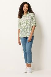 M&Co Khaki Green Leaf Print Tab Sleeve Shirt 1