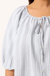 YOURS Plus Size Grey Stripe Tie Neck Top | Yours Clothing 2