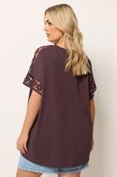 YOURS Plus Size Chocolate Brown Crochet T-Shirt | Yours Clothing 2