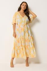 YOURS Plus Size Yellow Tiered Floral Dress | Yours Clothing 1