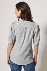 M&Co Blue Stripe Textured Puff Sleeve Shirt | M&Co 2