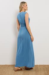 LTS Tall Women's Mid Blue Shirred Waist Maxi Dress | Long Tall Sally 1