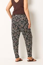 YOURS Plus Size Black Leaf Print Double Pleat Harem Trousers | Yours Clothing 2