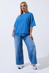 LIMITED COLLECTION Plus Size Cobalt Blue Lace Hem T-Shirt | Yours Clothing 1