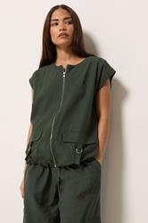 PixieGirl Petite Women's Set Khaki Green Cotton Cargo Gilet & Wide Leg Trousers | PixieGirl 1