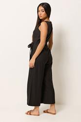 M&Co Petite Black Tie Waist Linen Jumpsuit | M&Co 2