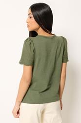 M&Co Petite Khaki Green Embroidered Sleeve Cotton T-Shirt | M&Co 2