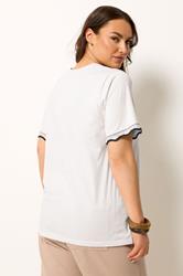 YOURS Plus Size White Metallic Crochet Trim Short Sleeve T-Shirt | Yours Clothing 2