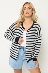 YOURS Plus Size Navy Blue Stripe Knitted Cardigan | Yours Clothing 1