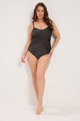 YOURS Plus Size Chocolate Brown Crossover Super Sculpt Swimsuit | Yours Clothing 1