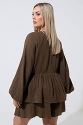 LIMITED COLLECTION Plus Size Chocolate Brown Cheesecloth Shorts | Yours Clothing 4