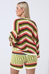 LIMITED COLLECTION Plus Size Ivory White & Green Stripe Crochet Shorts | Yours Clothing 2