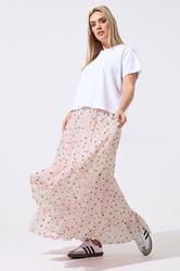 LIMITED COLLECTION Plus Size Pink Polka Dot Chiffon Skirt | Yours Clothing 1