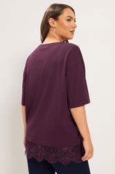 YOURS Plus Size Lace Hem Purple T-Shirt 2