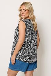 YOURS Plus Size Black Floral Notch Neck Swing Blouse | Yours Clothing 3