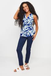 M&Co Petite Blue Tropical Leaf Print Twist Front Top | M&Co 1