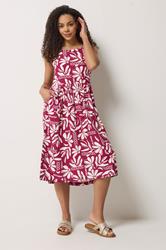 M&Co Berry Purple Floral Linen Midi Dress | M&Co 2