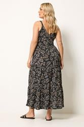 YOURS Plus Size Black Leaf Print Tiered Maxi Dress | Yours Clothing 2