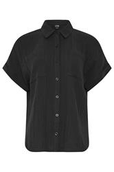 LTS Tall Black Cheesecloth Grown-On Sleeve Cotton Shirt