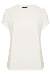 EVANS Curve Ivory White Button Shoulder T-Shirt