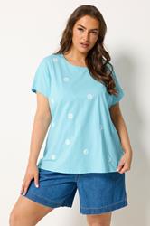 YOURS Plus Size Light Blue Embroidered Daisy T-Shirt | Yours Clothing 3