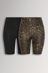 YOURSET 2 PACK Plus Size Black Leopard Stretch Cycling Shorts | Yours Clothing 3