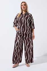 LIMITED COLLECTION Plus Size Brown Wavy Print Wide Leg Trousers | Yours Clothing 3