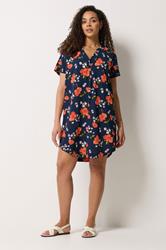 M&Co Blue Floral Notch Neck Midi Dress | M&Co 3