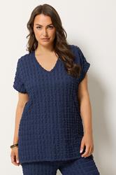 YOURS Plus Size Navy Blue Bubble Textured T-Shirt | Yours Clothing 3