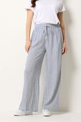 M&Co Blue Stripe Tie Waist Cotton Trousers | M&Co 1
