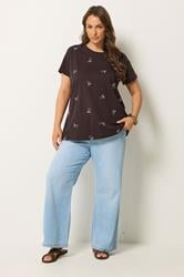 YOURS Plus Size Chocolate Brown Embroidered Bow T-Shirt | Yours Clothing 1