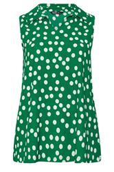 YOURS Plus Size Green Polka Dot Collared Vest Top | Yours Clothing 5