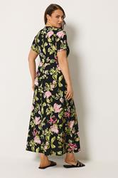 YOURS Plus Size Black Floral Wrap Front Textured Dress | Yours Clothing 2