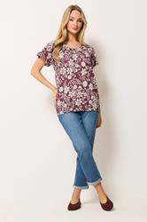 M&Co Berry Red Floral Cotton Scoop Neck Top | M&Co 1