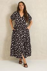 EVANS Plus Size Chocolate Brown Polka Dot Maxi Dress | Evans  3