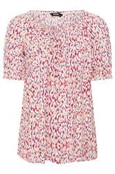 YOURS Curve Red Abstract Tie Neck Blouse