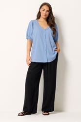 YOURS Plus Size Blue Button Textured Blouse | Yours Clothing 1