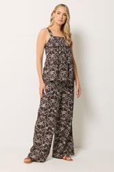 LTS Tall Women's Set Chocolate Brown Palm Linen Vest Top & Wide Leg Trousers | Long Tall Sally 3