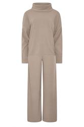 LTS Tall Women's Set Natural Brown Ribbed Roll Neck Top & Wide Leg Trousers | Long Tall Sally 8