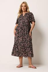 YOURS Plus Size Black Abstract Floral Placket Dress | Yours Clothing 1