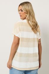 YOURS Plus Size Natural Brown & Gold Shimmer Stripe Top | Yours Clothing 2