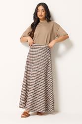 PixieGirl Petite Women's Natural Brown Check Maxi Skirt | PixieGirl 3