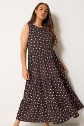 YOURS Plus Size Chocolate Brown Polka Dot Tiered Maxi Dress | Yours Clothing 3