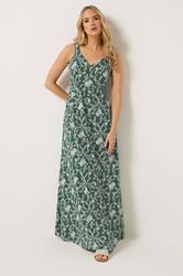 LTS Tall Women's Dark Green V-Neckline Floral Cotton Maxi Dress | Long Tall Sally  2
