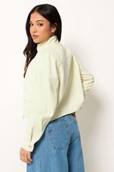 PixieGirl Petite Women's Lemon Yellow Funnel Neck Denim Jacket | PixieGirl 2