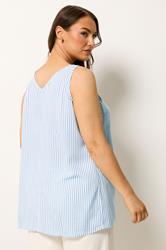 YOURS Plus Size Blue Stripe Button Vest Top | Yours Clothing 2