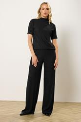 LTS Tall Black Textured Elasticated Waist Wide Leg Trousers | Long Tall Sally 3