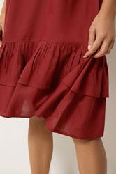 PixieGirl Petite Women's Dark Red Asymmetric Frill Midi Dress | PixieGirl 5