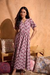 M&Co Petite Berry Red Leaf Print Cotton Maxi Dress | M&Co 3